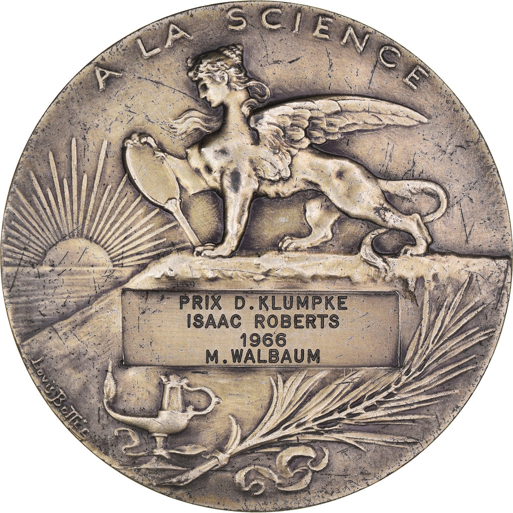 France, Medal, A la science, Prix D.Klumpke Isaac Roberts, 1966, Bottée