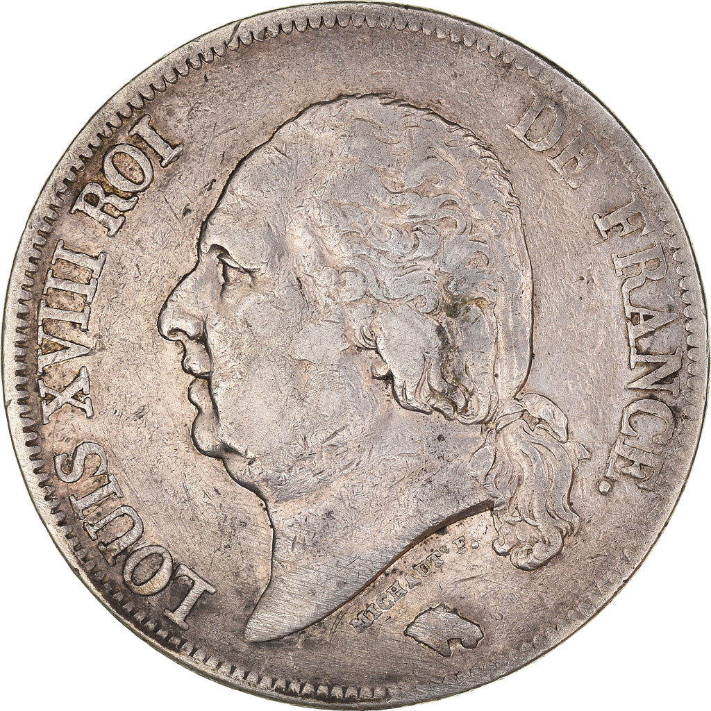 Moneda, Francia, Louis XVIII, Louis XVIII, 5 Francs, 1822, Paris, BC+, Plata