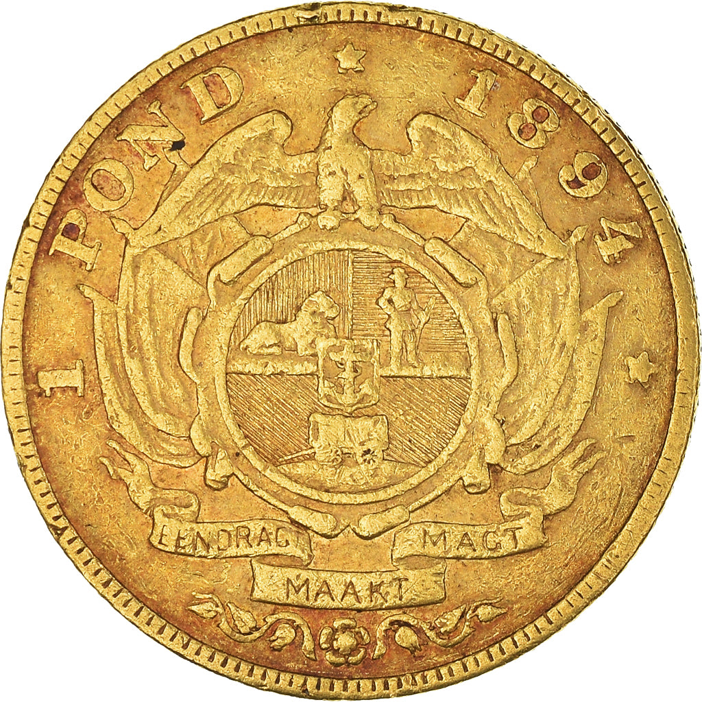Moeda, África do Sul, Pond, Een, 1894, VF(20-25), Dourado, KM:10.2