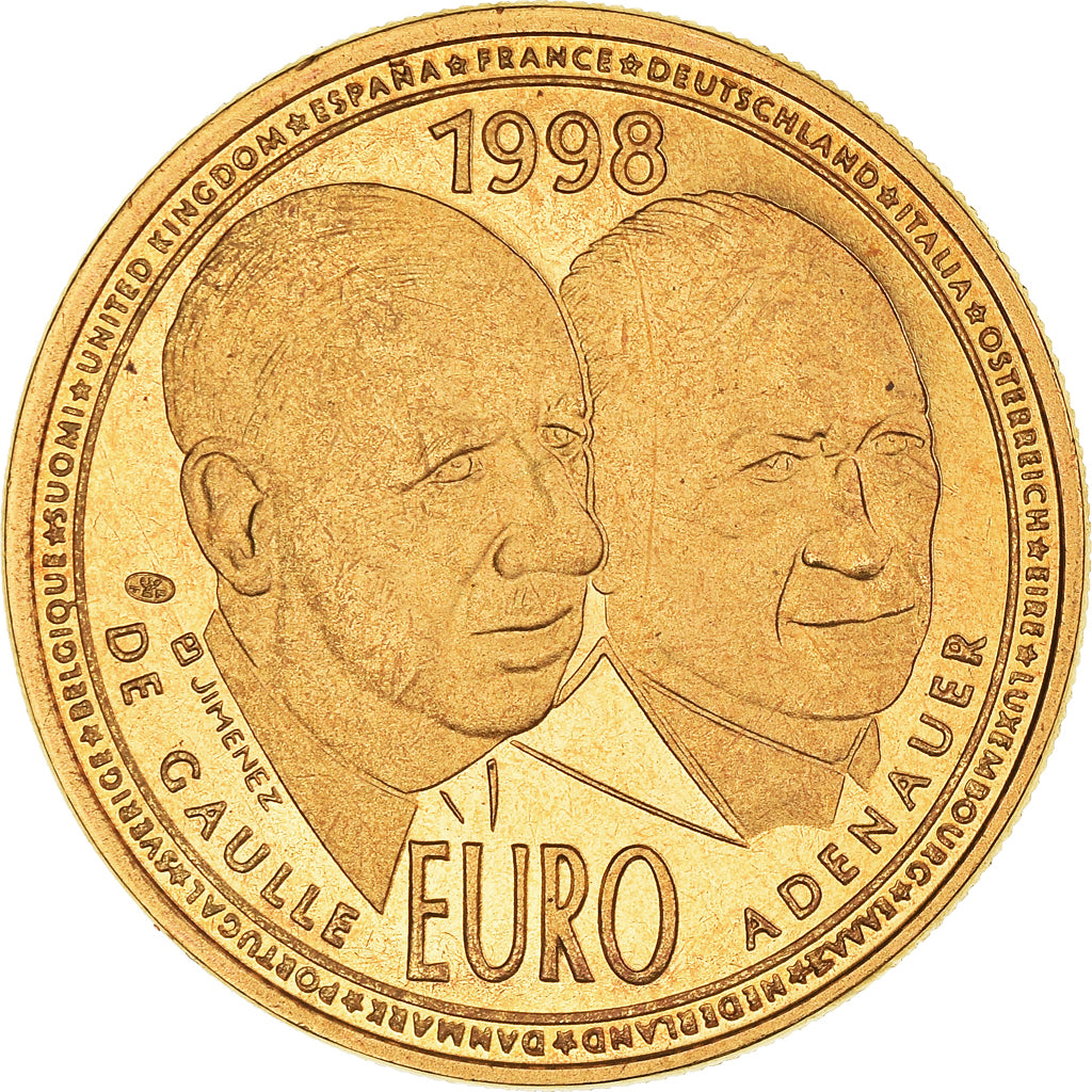 France, Medal, 10 Euro, De Gaulle-Adenauer, Politics, Society, War, 1998