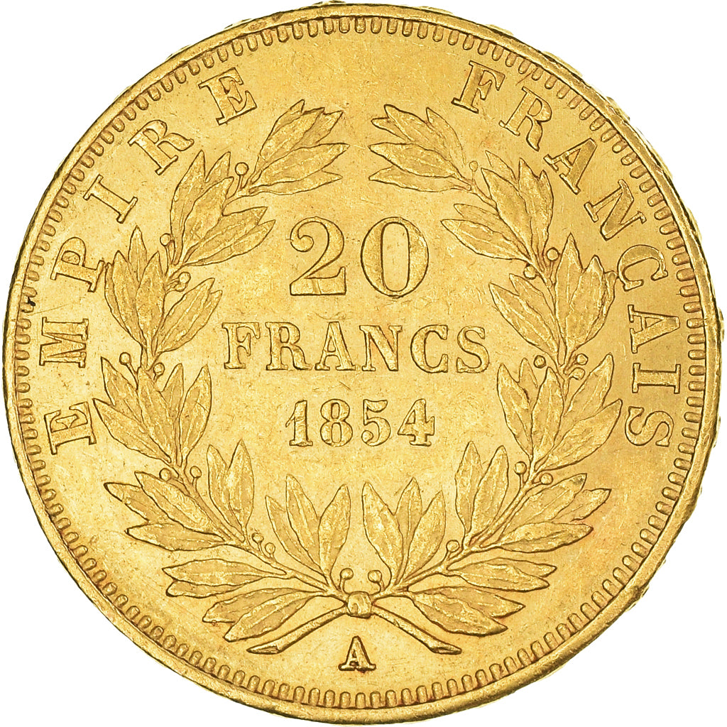 Moneda, Francia, Napoleon III, Napoléon III, 20 Francs, 1854, Paris, MBC+, Oro