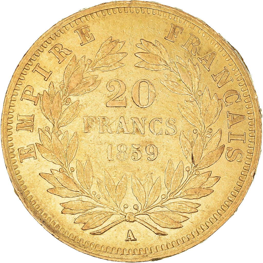Coin, France, Napoleon III, 20 Francs, 1859, Paris, AU(50-53), Gold, KM:781.1
