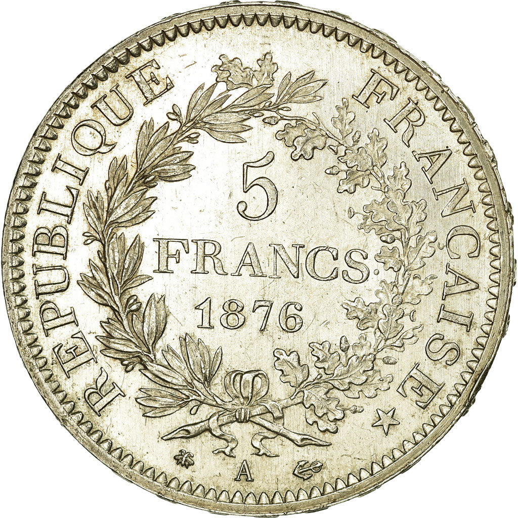 Coin, France, Hercule, 5 Francs, 1876, Paris, MS(60-62), Silver, Gadoury:745a