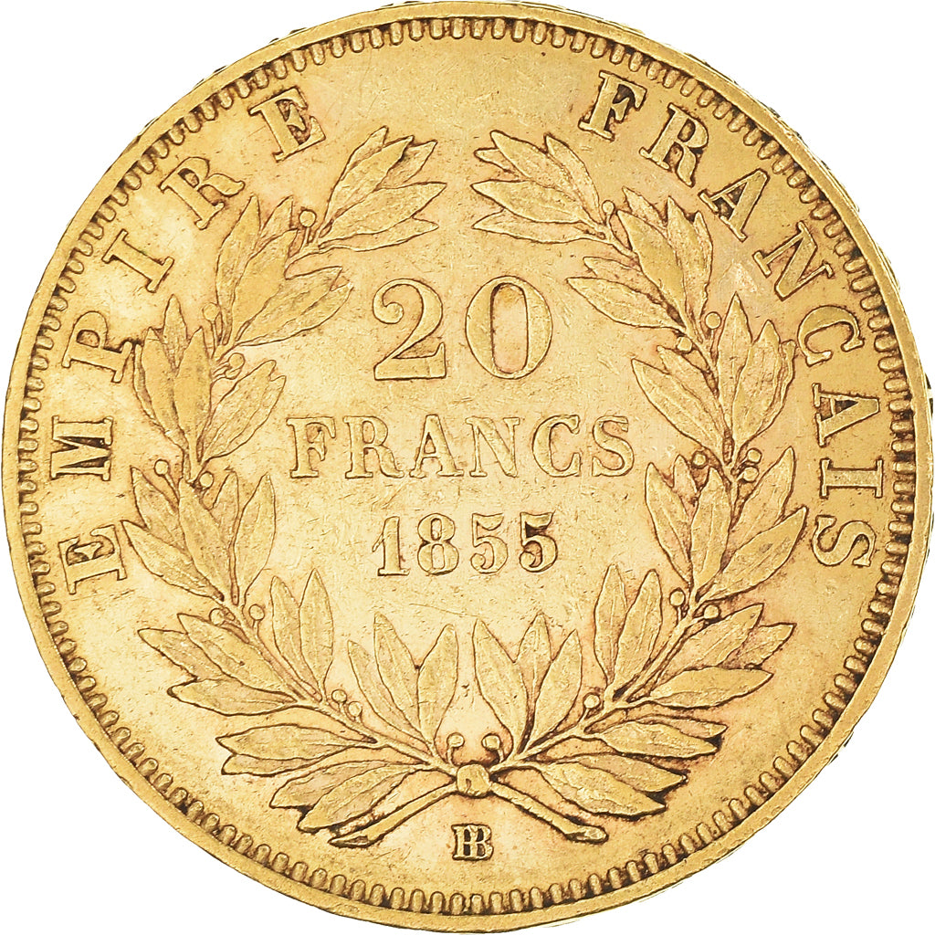 Moneda, Francia, Napoleon III, Napoléon III, 20 Francs, 1855, Strasbourg, MBC+