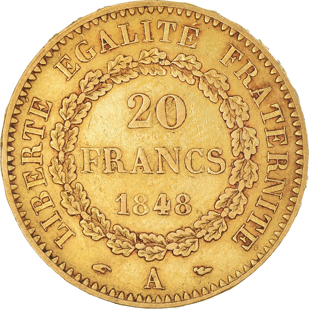 Moneda, Francia, Génie, 20 Francs, 1848, Paris, MBC, Oro, KM:757