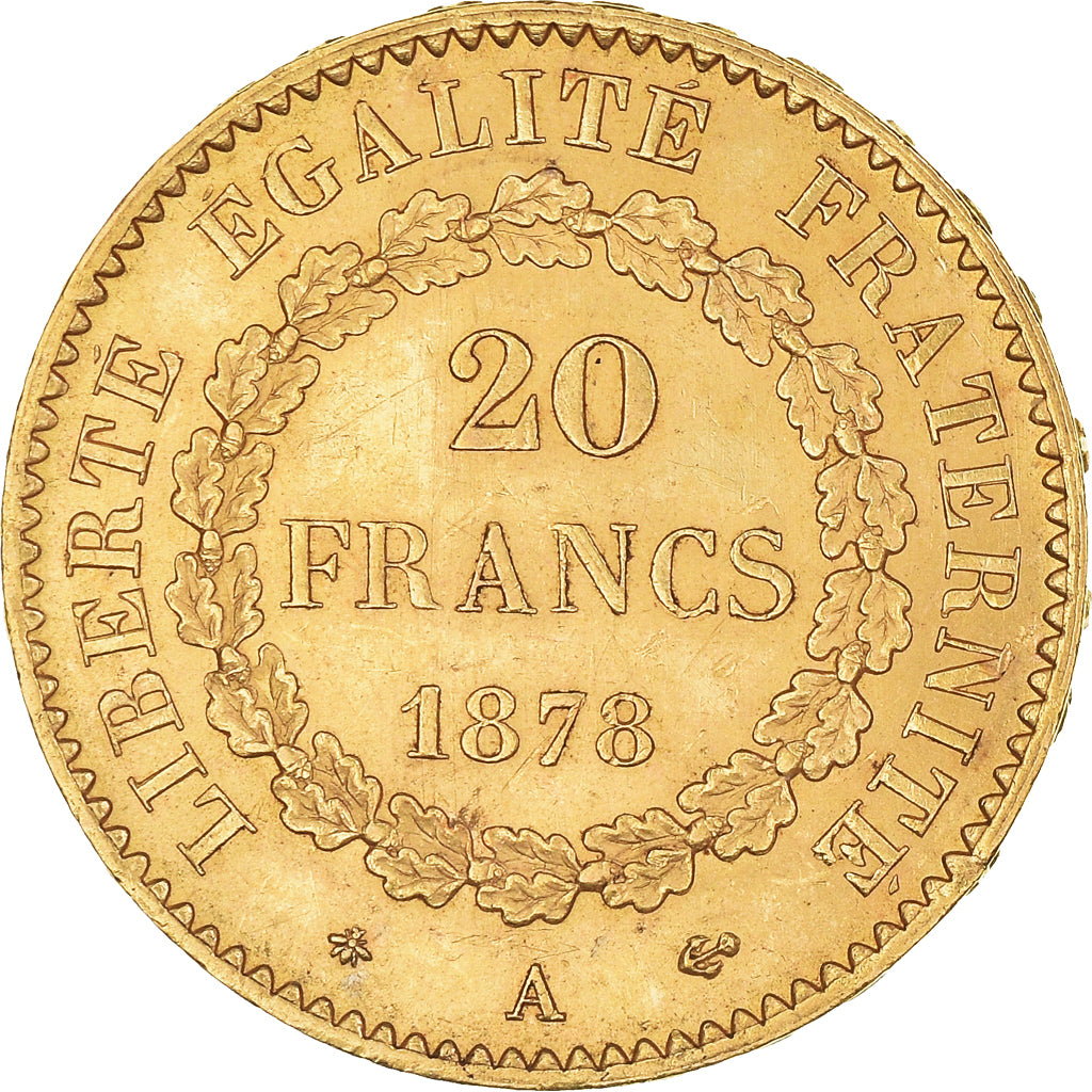 Munten, Frankrijk, Génie, 20 Francs, 1878, Paris, ZF+, Goud, KM:825