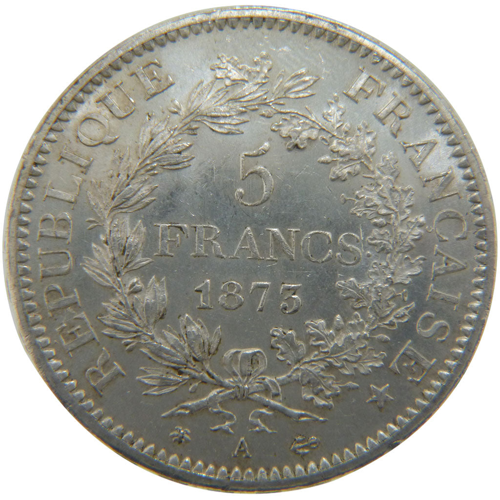 FRANCE, Hercule, 5 Francs, 1873, Paris, AU(55-58), Silver, Gadoury #745a, 25.00