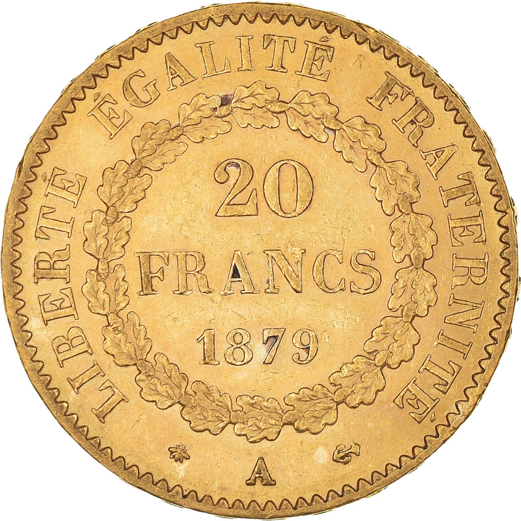 Moeda, França, Génie, 20 Francs, 1879, Paris, AU(50-53), Dourado, KM:825