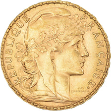 Moeda, França, Marianne, 20 Francs, 1909, Paris, Coq, AU(55-58), Dourado