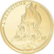Moeda, França, L'Hermione, 50 Euro, 2012, Paris, Proof / BE, MS(65-70), Dourado