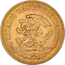 Moneda, México, 20 Pesos, 1919, Mexico City, MBC+, Oro, KM:478