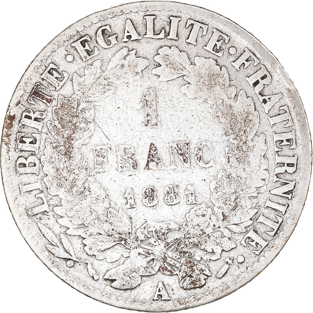 Monnaie, France, Cérès, Franc, 1881, Paris, 1 Franc, TB, Argent, Gadoury:465a