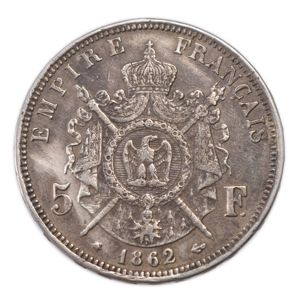 FRANCE, Napoléon III, 5 Francs, 1862, Paris, AU(50-53), Silver, Gadoury #739, 2.