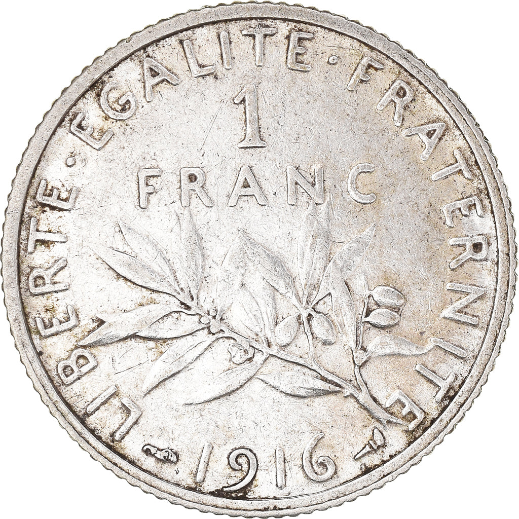 Moneda, Francia, Semeuse, Franc, 1916, Paris, 1 Franc, MBC+, Plata, KM:844.1