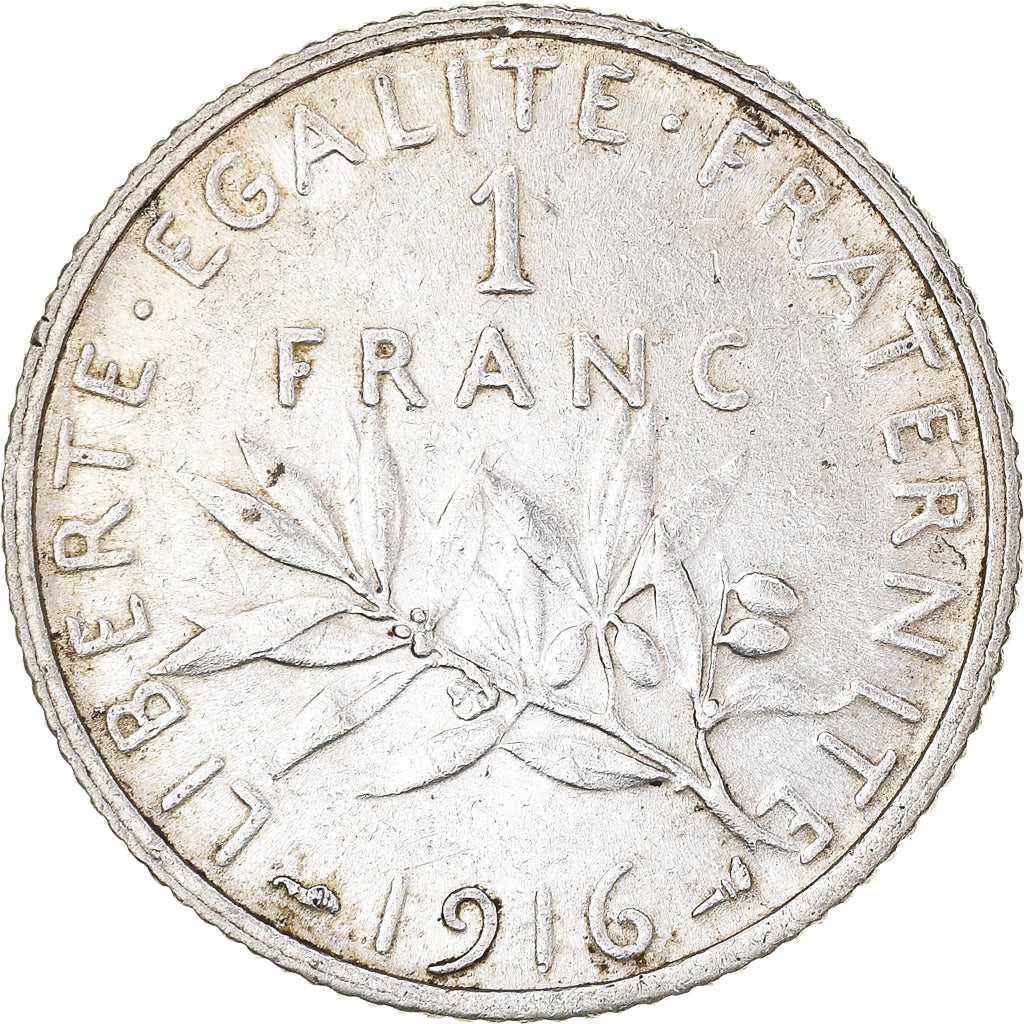 Moeda, França, Semeuse, Franc, 1916, Paris, 1 Franc, AU(50-53), Prata
