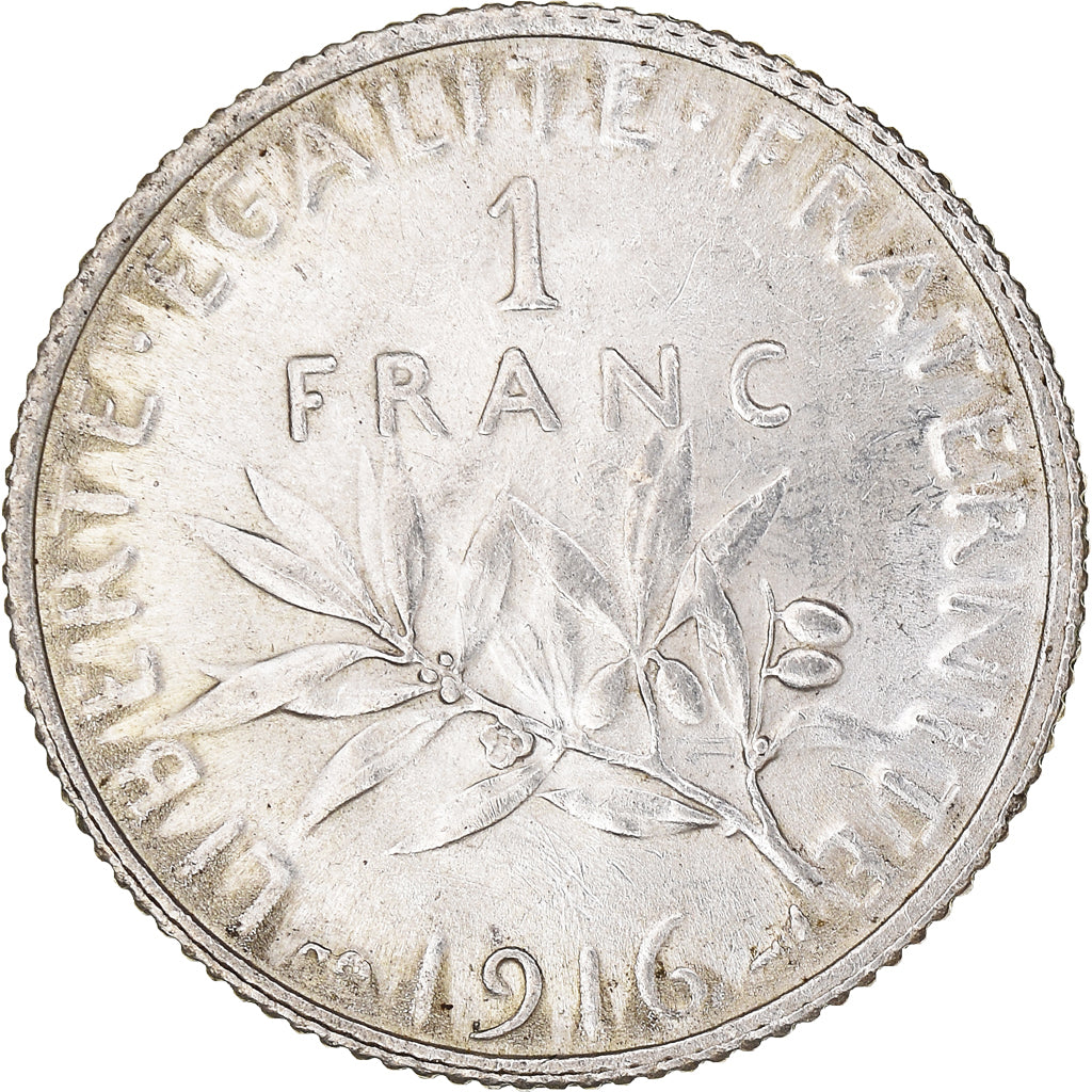 Moneta, Francja, Semeuse, Franc, 1916, Paris, 1 Franc, AU(50-53), Srebro