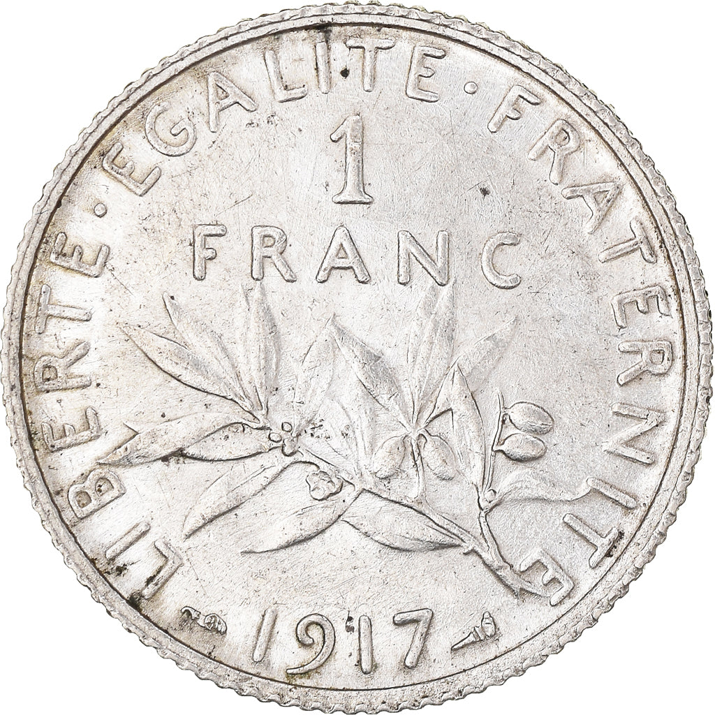 Coin, France, Semeuse, Franc, 1917, Paris, AU(50-53), Silver, KM:844.1