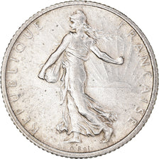 Coin, France, Semeuse, Franc, 1917, Paris, 1 Franc, AU(50-53), Silver, KM:844.1
