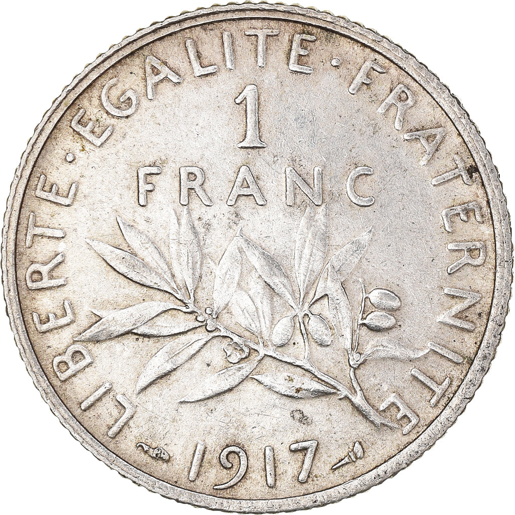 Coin, France, Semeuse, Franc, 1917, Paris, 1 Franc, AU(50-53), Silver, KM:844.1
