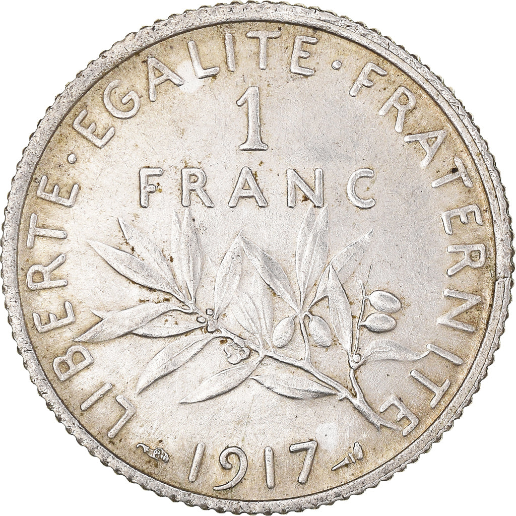 Coin, France, Semeuse, Franc, 1917, Paris, 1 Franc, AU(50-53), Silver, KM:844.1