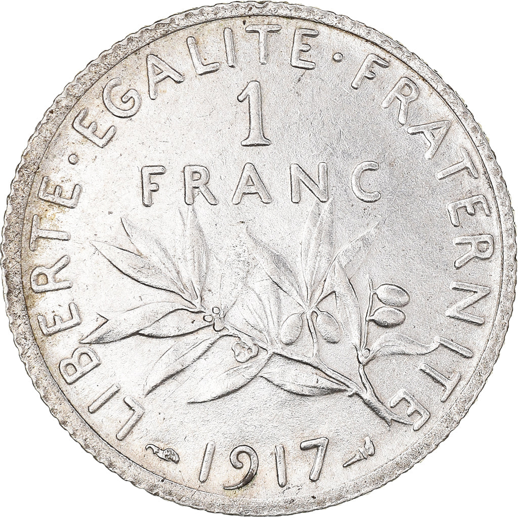 Moeda, França, Semeuse, Franc, 1917, Paris, 1 Franc, AU(50-53), Prata