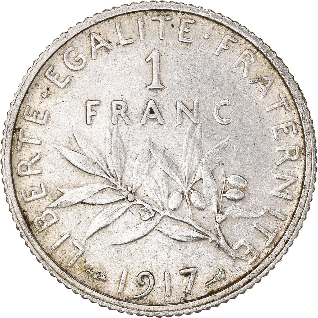 Moneta, Francia, Semeuse, Franc, 1917, Paris, 1 Franc, BB+, Argento, KM:844.1
