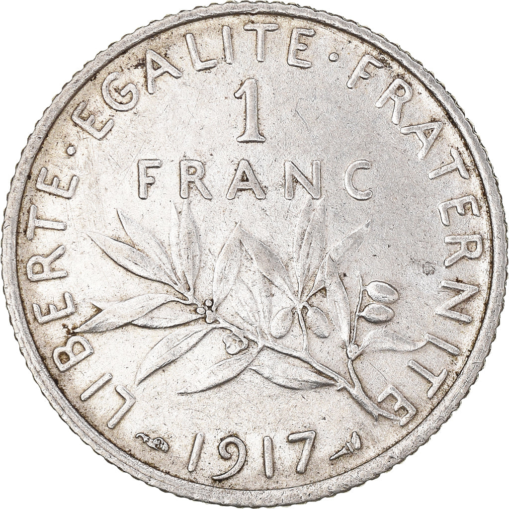 Coin, France, Semeuse, Franc, 1917, Paris, 1 Franc, AU(50-53), Silver, KM:844.1
