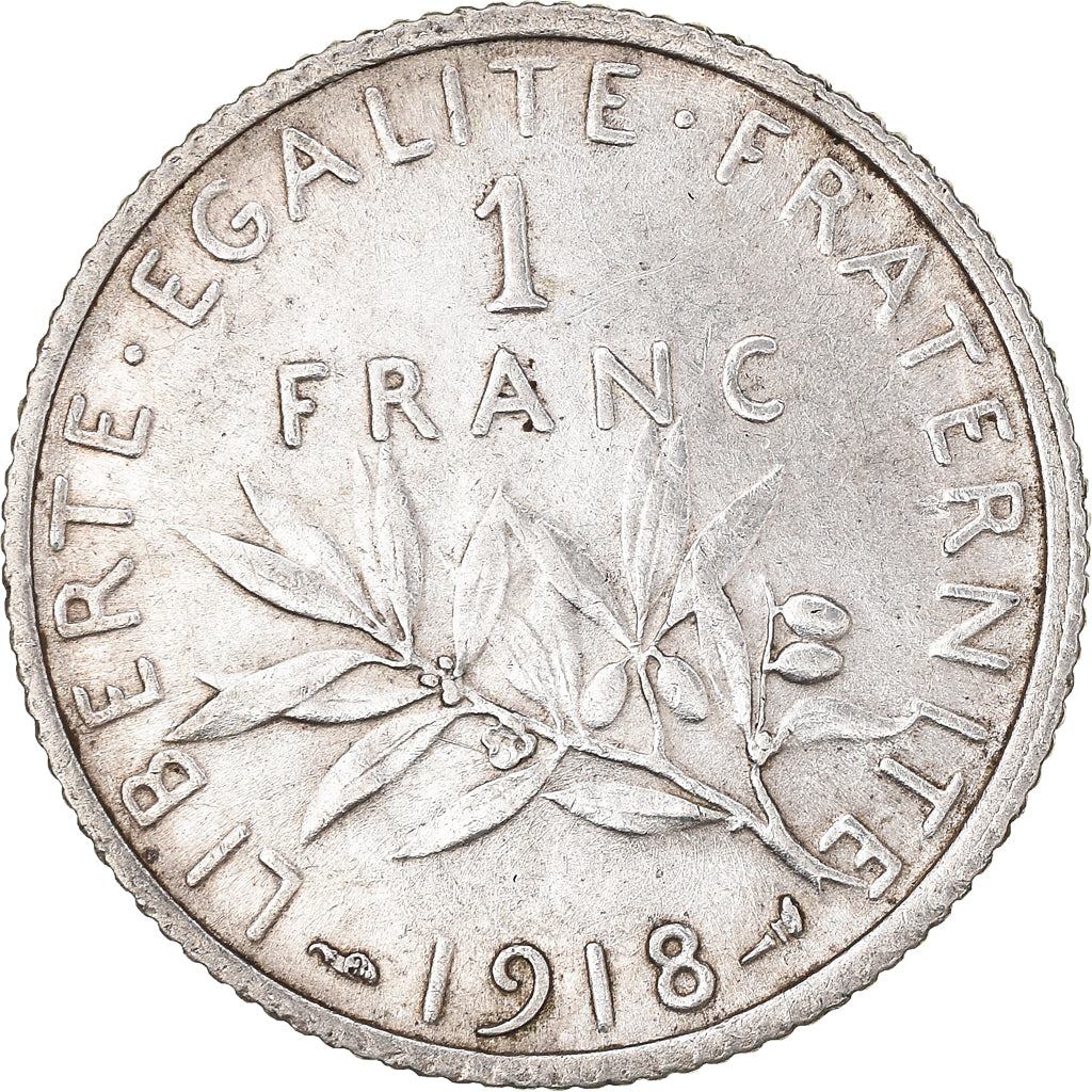 Moneta, Francia, Semeuse, Franc, 1918, Paris, 1 Franc, BB+, Argento, KM:844.1