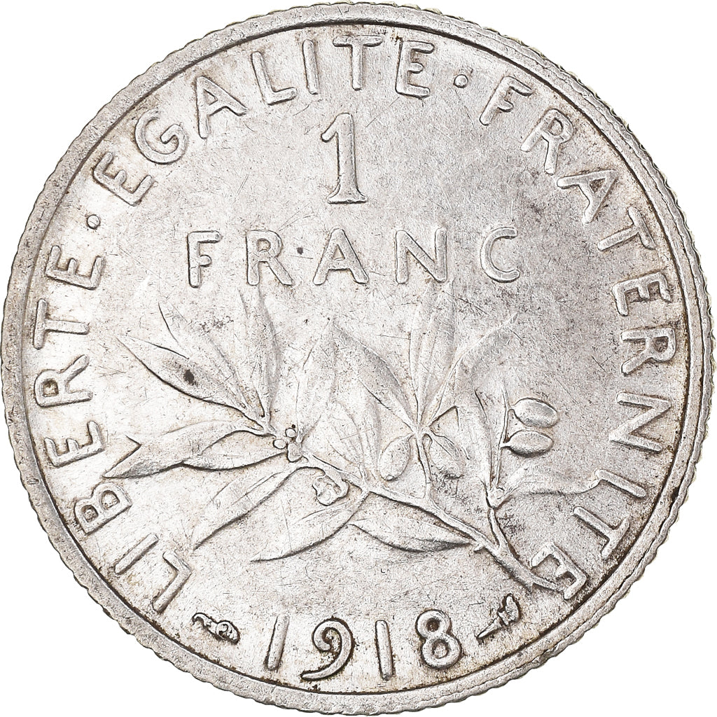 Moneda, Francia, Semeuse, Franc, 1918, Paris, 1 Franc, MBC+, Plata, KM:844.1