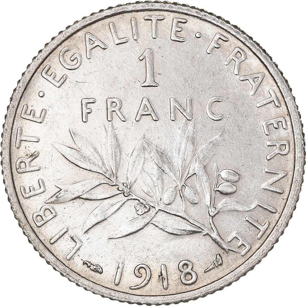 Coin, France, Semeuse, Franc, 1918, Paris, 1 Franc, AU(50-53), Silver, KM:844.1