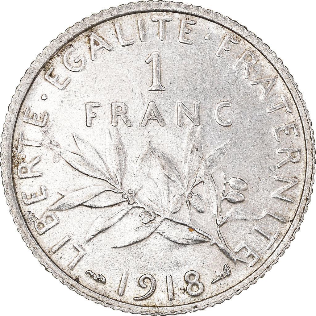 Coin, France, Semeuse, Franc, 1918, Paris, 1 Franc, AU(55-58), Silver, KM:844.1