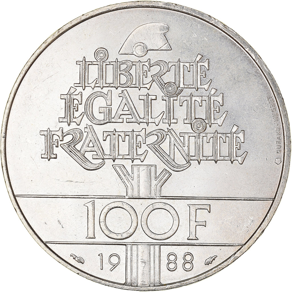 Moneta, Francia, Fraternité, 100 Francs, 1988, Paris, SPL-, Argento, KM:966