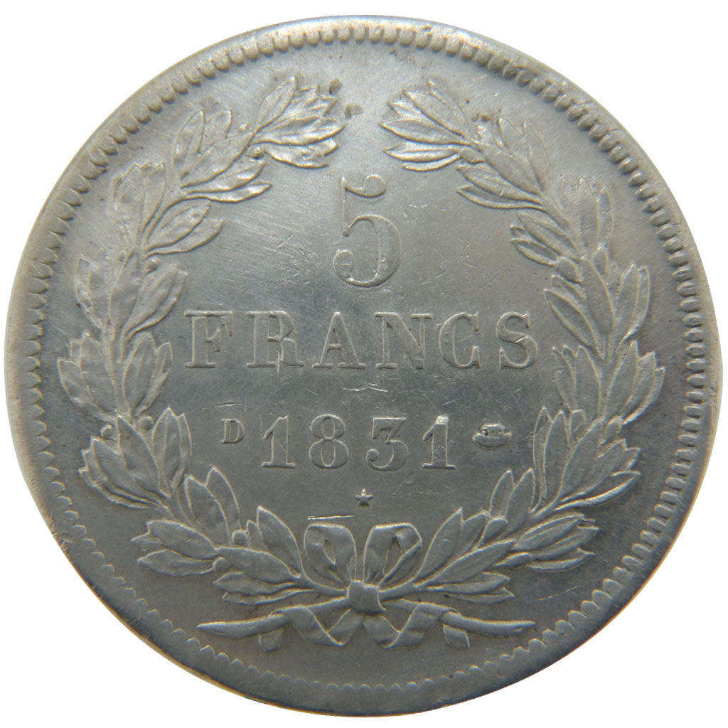 FRANCE, Louis-Philippe, 5 Francs, 1831, Lyon, KM #744.2, AU(50-53), Silver,...