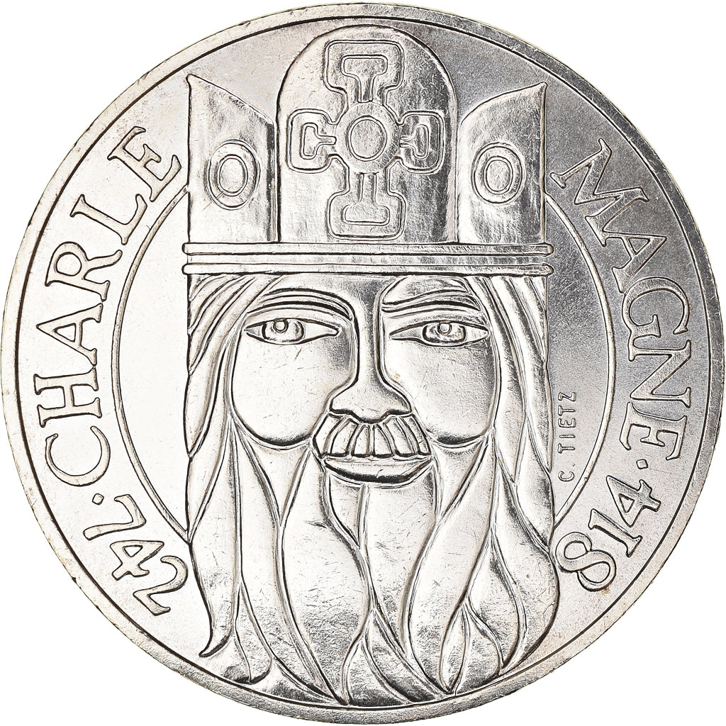 Coin, France, Charlemagne, 100 Francs, 1990, AU(55-58), Silver, KM:982