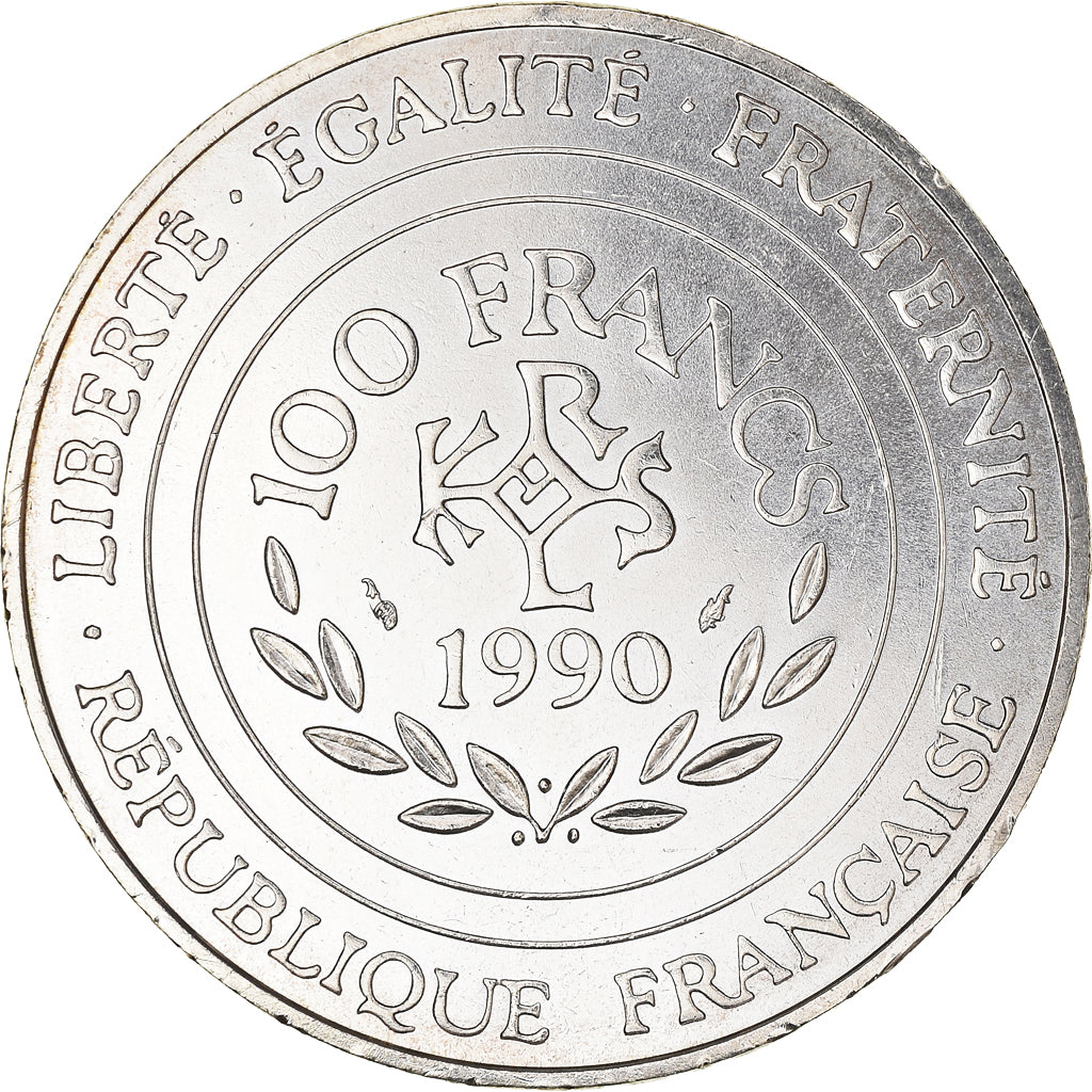Coin, France, Charlemagne, 100 Francs, 1990, AU(55-58), Silver, KM:982
