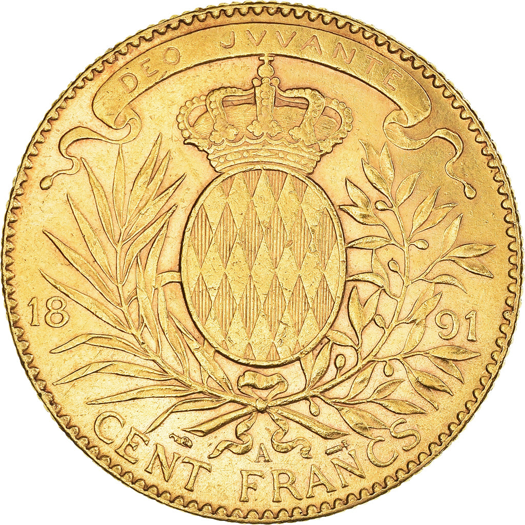 Coin, Monaco, Albert I, 100 Francs, Cent, 1891, Paris, AU(50-53), Gold, KM:105