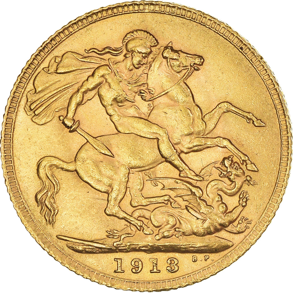 Coin, Great Britain, George V, Sovereign, 1913, Souverain, MS(60-62), Gold