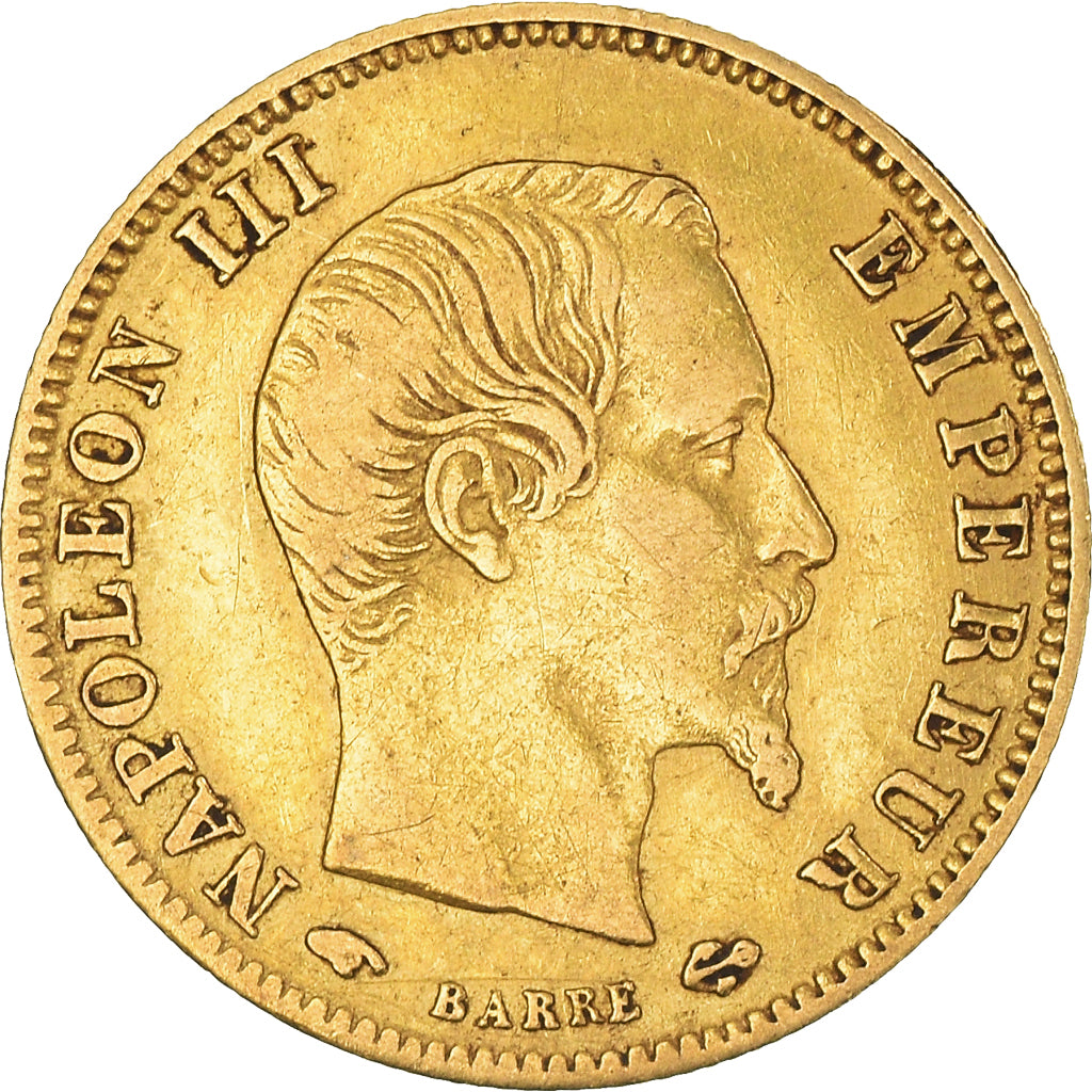 Moneda, Francia, Napoleon III, 5 Francs, 1859, Paris, MBC+, Oro, KM:787.1