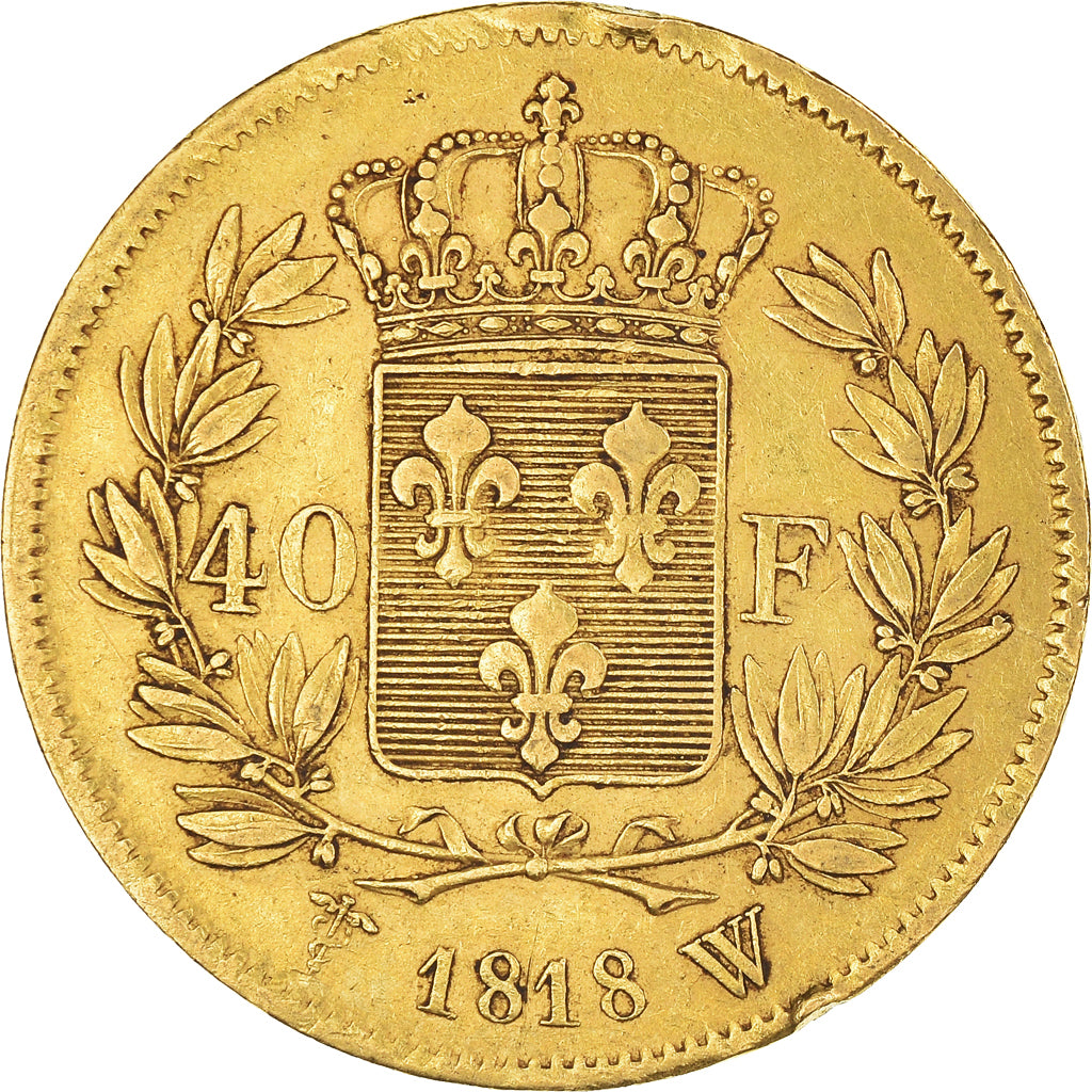 Moeda, França, Louis XVIII, Louis XVIII, 40 Francs, 1818, Lille, VF(30-35)