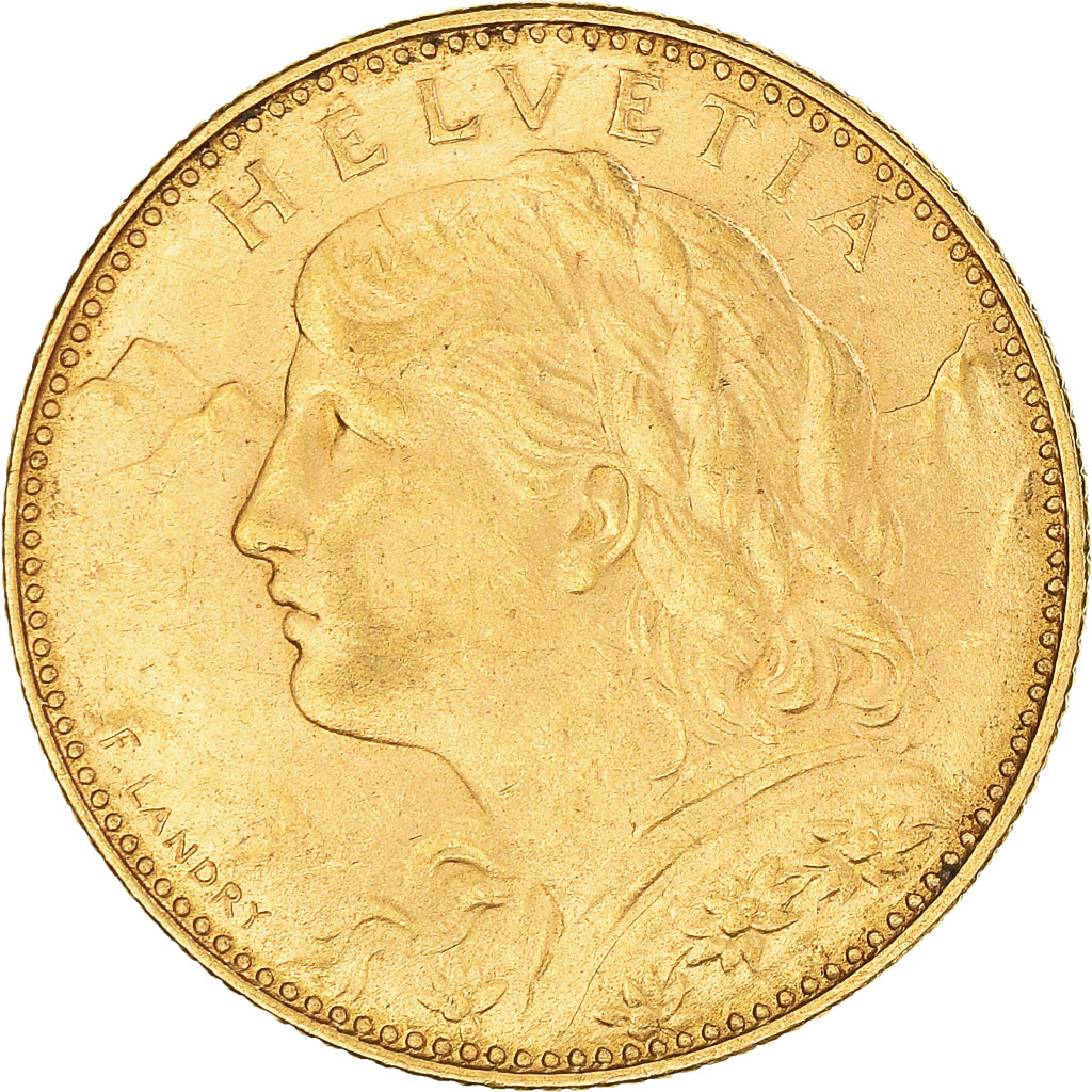 Coin, Switzerland, 10 Francs, 1913, Bern, AU(55-58), Gold, KM:36