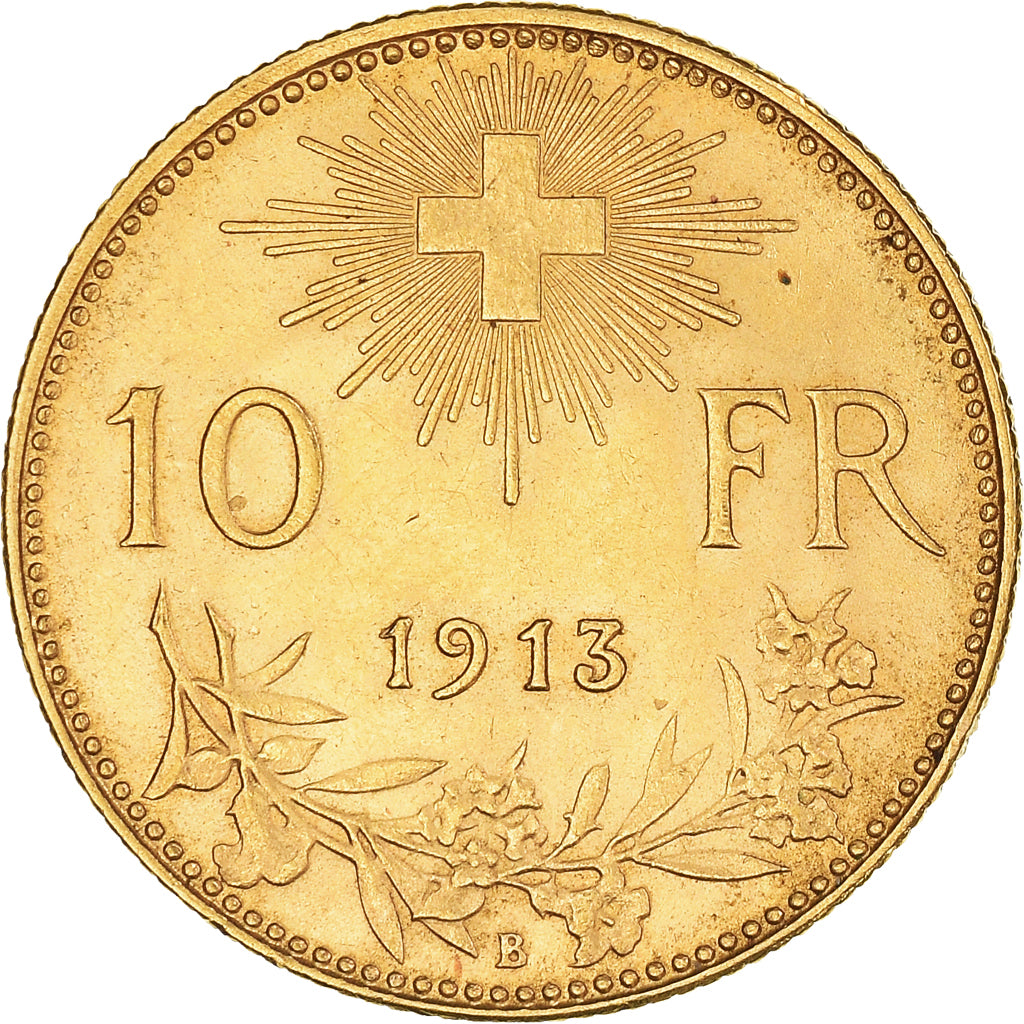 Coin, Switzerland, 10 Francs, 1913, Bern, AU(55-58), Gold, KM:36