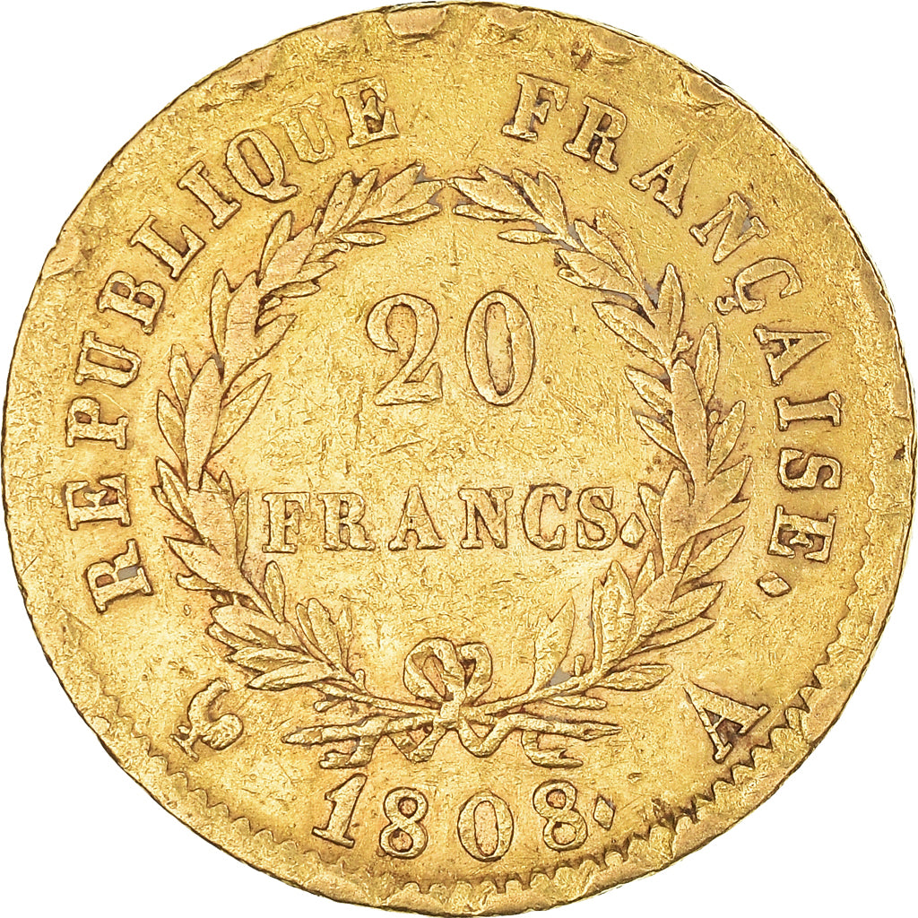 Moneda, Francia, Napoléon I, 20 Francs, 1808, Paris, MBC, Oro, KM:687.1