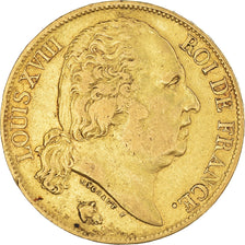 Moneda, Francia, Louis XVIII, 20 Francs, 1824, Lille, MBC, Oro, KM:712.9