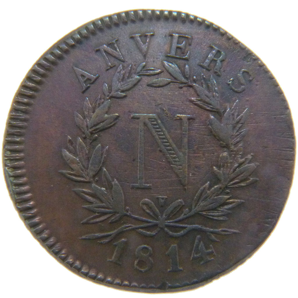 FRANCE, 5 Centimes, 1814, AU(50-53), Bronze, Gadoury #129b, 13.10