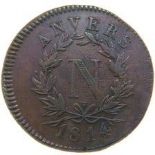FRANCE, 5 Centimes, 1814, AU(50-53), Bronze, Gadoury #129b, 13.10