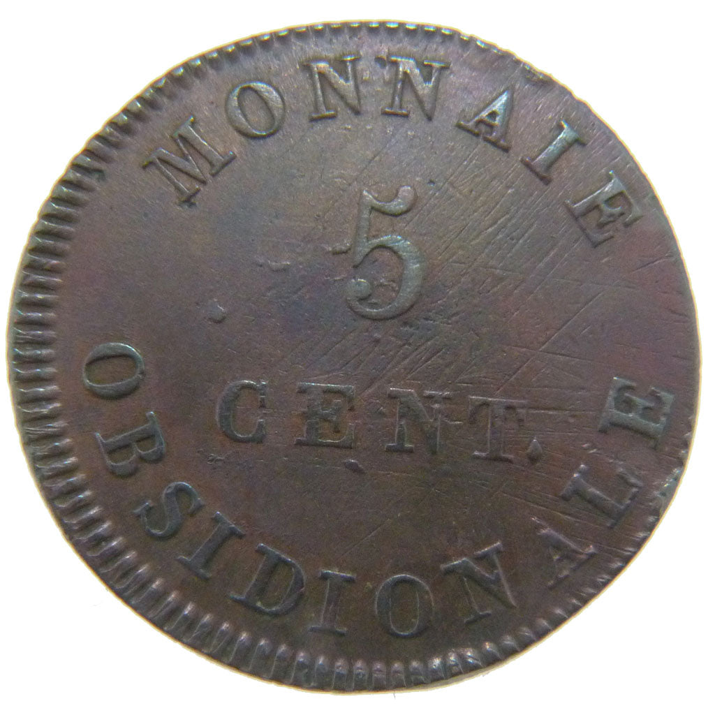 FRANCE, 5 Centimes, 1814, AU(50-53), Bronze, Gadoury #129b, 13.10