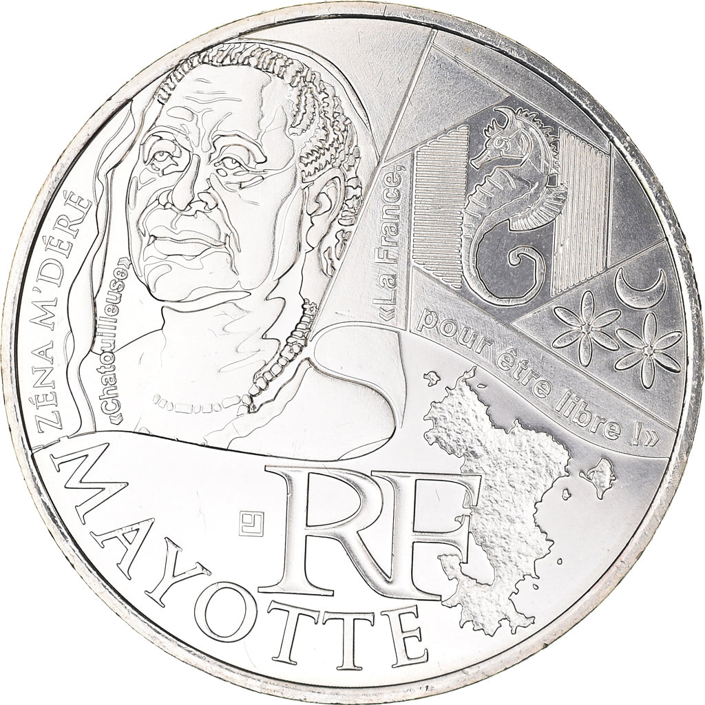 France, 10 Euro, Euros des régions, 2012, Paris, Mayotte, MS(65-70), Silver