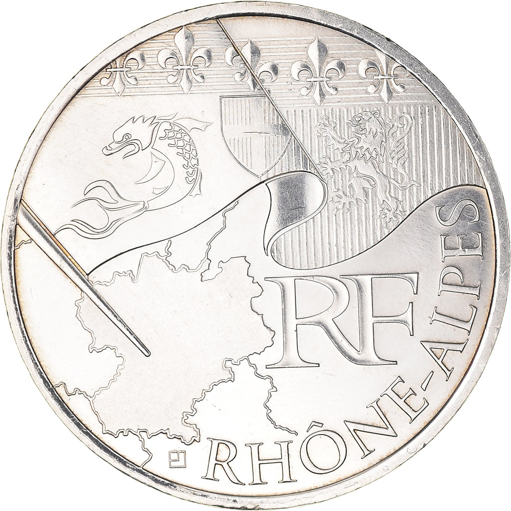 France, 10 Euro, Rhône Alpes, 2010, MS(63), Silver
