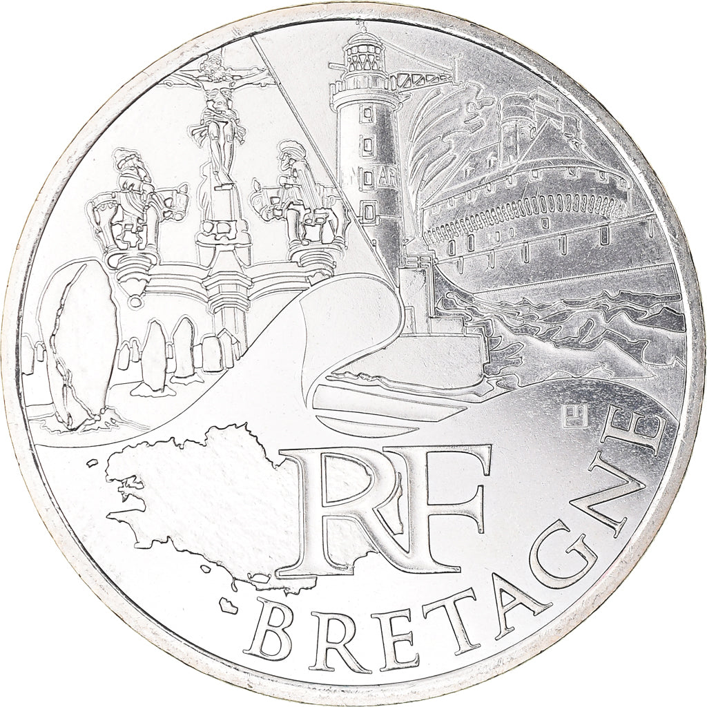 France, 10 Euro, Bretagne, Euros des régions, 2011, FDC, MS(65-70), Silver