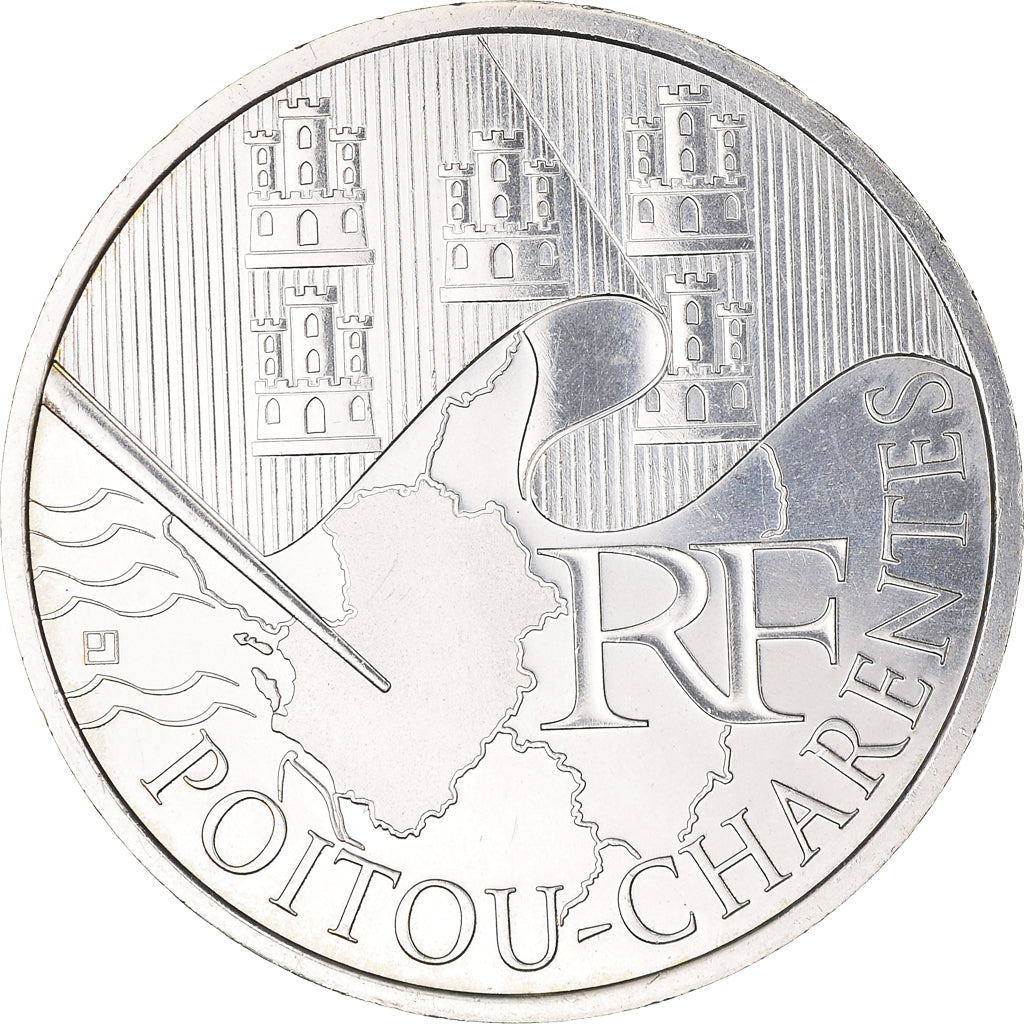 France, 10 Euro, Poitou-Charentes, 2010, Paris, MS(63), Silver, KM:1667